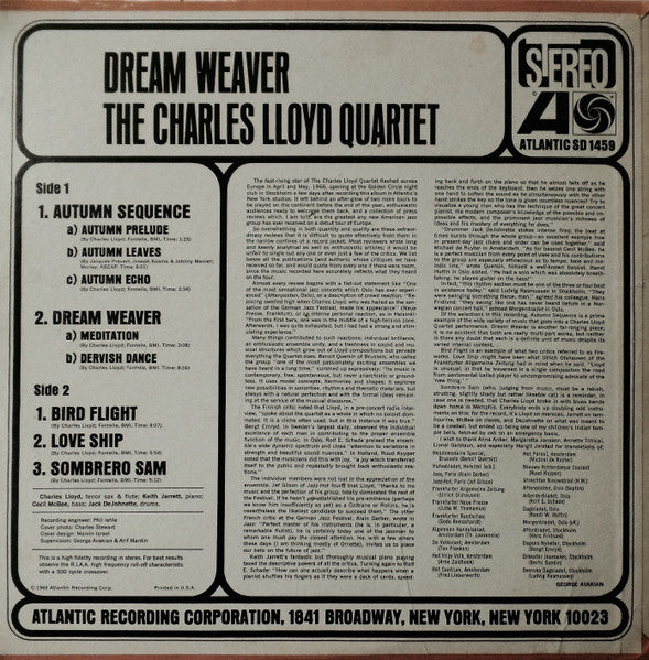 Image of Back Cover of LP - VG/VG - THE CHARLES LLOYD QUARTET, Dream Weaver (Atlantic; SD 1459, US 1970s Reissue, Laminated Front Sleeve, Company Inner), ,  - 4116401C