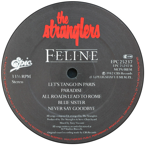 Image of Label Cover of 5024226E: LP - THE STRANGLERS, Feline (Epic; EPC 25237, UK 1983, Embossed Sleeve, Limited Edition With 7'' Single) Strong VG  VG/VG