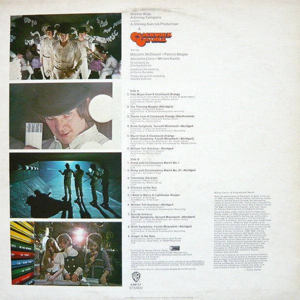 Image of Back Cover of LP - VG/VG+ - VARIOUS INC WALTER CARLOS, Stanley Kubrick's A Clockwork Orange (WB Green With WB Orange Shield Logo; K46127, UK 1971, No v Under Side Numbers On Label), ,  - 4446200S