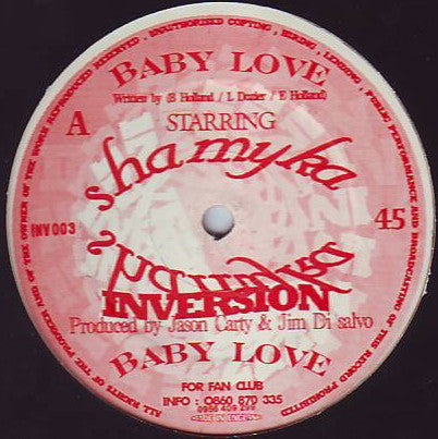 Image of Front Cover of 12" - /VG - SHAMYKA, Baby Love (Inversion; INV003, UK 1994, Plain Sleeve), light storage wear to vinyl,  - 3746364S