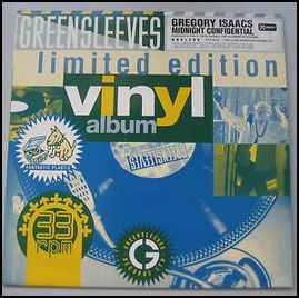 Image of Front Cover of 5014166C: LP - GREGORY ISAACS, Midnight Confidential (Greensleeves Records; GREL 205, UK 1994, Stickered Company Sleeve) Sticker damage to sleeve.  G+/VG