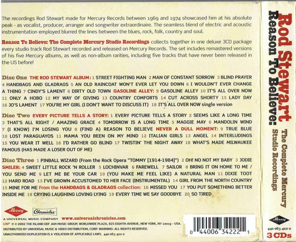 Image of Back Cover of 3xCD - VG+/VG+ - ROD STEWART, Reason To Believe: The Complete Mercury Studio Recordings (Mercury; 440 063 422-2, US 2002), ,  - 0636215E