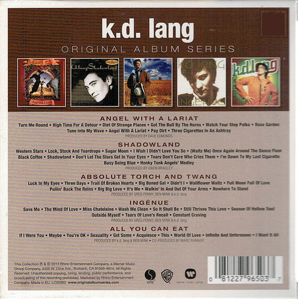 Image of Back Cover of 1853007S: 5xCD - K.D. LANG, Original Album Series (Rhino Records; 8122796503, Europe 2013)   G+/VG