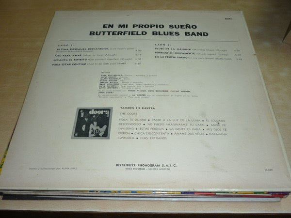 Image of Back Cover of 2344201S: LP - THE BUTTERFIELD BLUES BAND, En Mi Propio Sue o ( In My Own Dream ) (Elektra; 62001, Argentina 1968) Sleeve is sturdily intact on all sides but has heavy wear and is torn along the word "Butterfield" on front cover.   G+/G+