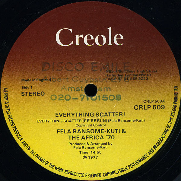 Image of Label Cover of LP - VG+/VG - FELA & AFRICA 70, Everything Scatter (Creole Records; CRLP 509, UK 1977), Strong VG with a few light hairlines.,  - 3826109E