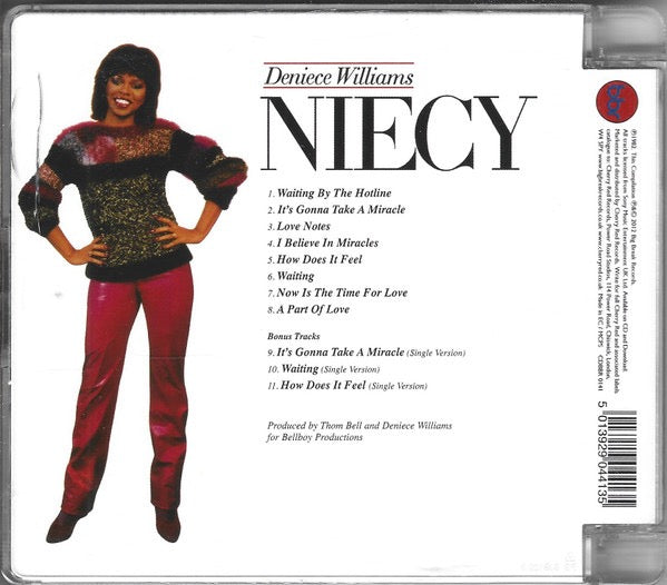 Image of Back Cover of CD - VG+/VG+ - DENIECE WILLIAMS, Niecy (Big Break Records; CDBBR 0141, UK 2012 Reissue, Super Jewel case), ,  - 3616001C