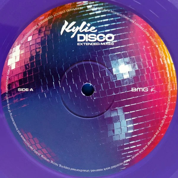 Image of Label Cover of 2xLP - EX/EX - KYLIE, Disco (Extended Mixes) (BMG; 538695901, USA & Europe 2021, Rainbow Laminate Finish Gatefold, 2 Inners, Purple Vinyl), Opened Instore, Still In Stickered Shrinkwrap,  - 3346239S