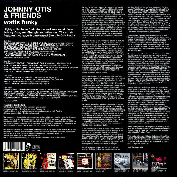 Image of Back Cover of 2933027E: 2xLP - JOHNNY OTIS & FRIENDS, Watts Funky (BGP Records; BGP2 144, UK 2001)   NEW/NEW