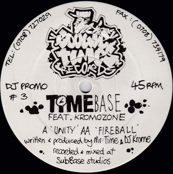 Image of Front Cover of 12" - /G+ - TIMEBASE FEAT. KROMOZONE, Unity / Fireball (Boogie Times Records; DJ PROMO # 3, UK 1991, Promo, Plain Sleeve, This pressing consists of a blank white label on side AA ), Marks and slight surface noise across both sides,  - 2346198S