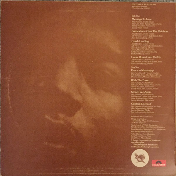 Image of Back Cover of 4624131E: LP - JIMI HENDRIX, Crash Landing (Polydor; 2310 398, UK 1975) Limited Edition Box Set Stamped in Gold on Rear Sleeve  EX/EX