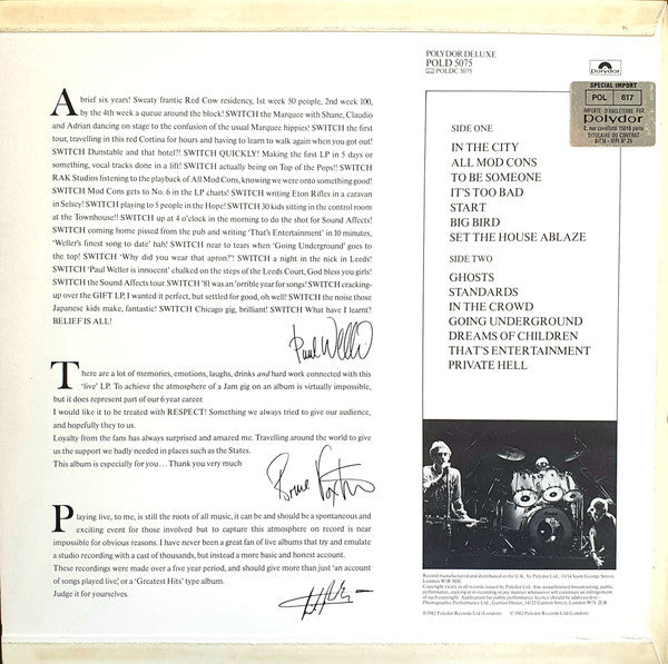 Image of Back Cover of 2625343E: LP - THE JAM, Dig The New Breed (Polydor; POLD 5075, UK 1982, Die Cut Flipback Sleeve, Die Cut Inner, "ARUN" in Runouts)   VG/VG