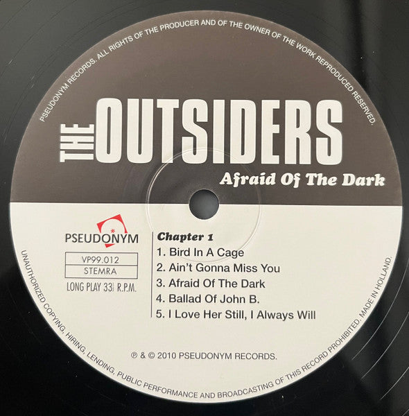Image of Label Cover of LP - EX/EX - THE OUTSIDERS, Afraid Of The Dark (Pseudonym ; VP99.012, Netherlands 2010, 180 Gram Vinyl, Limited Edition of 500), ,  - 3626271E
