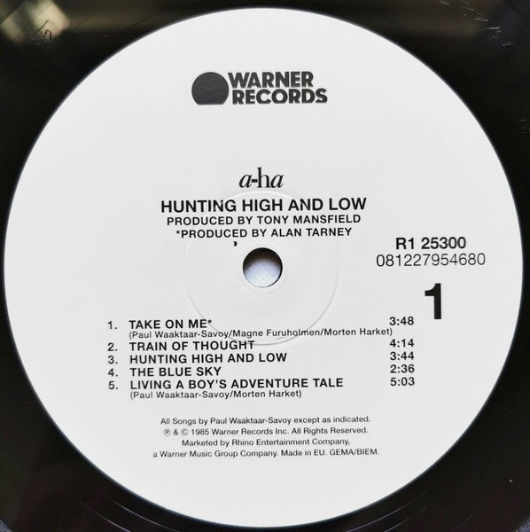 Image of Label of 5153194S: LP - A-HA, Hunting High And Low (Warner Records; R1 25300, Europe 2020 Reissue, Inner)   NEW/NEW