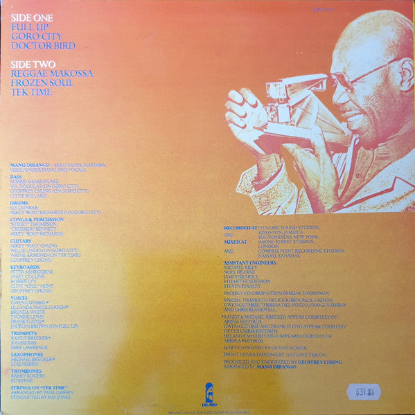 Image of Back Cover of LP - VG+/G+ - MANU DIBANGO, Gone Clear (Island Records; ILPS 9539, UK 1980, Picture Sleeve, Label Variation (Doctor Bird credits to right not below)), Marks on disc.,  - 4026109E