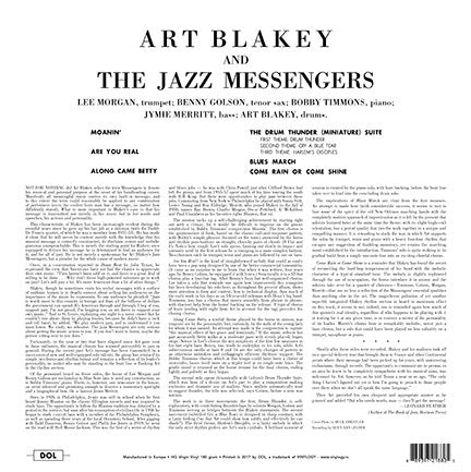 Image of Back Cover of 4854166S: LP - ART BLAKEY AND THE JAZZ MESSENGERS, Art Blakey And The Jazz Messengers (DOL; DOL880HG, Europe 2017, Gatefold, 180 Gram Vinyl)   NEW/NEW