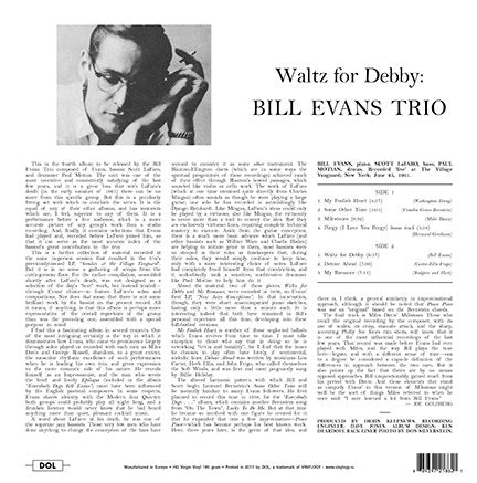 Image of Back Cover of LP - NEW/NEW - BILL EVANS TRIO WITH SCOTT LAFARO, PAUL MOTIAN, Waltz For Debby (DOL; DOL862HG, Europe 2015 Reissue, Gatefold, 180 Gram Vinyl), ,  - 3556243S