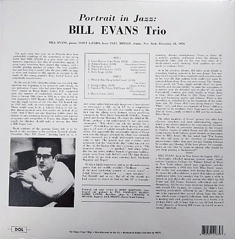 Image of Back Cover of 4714648C: LP - BILL EVANS TRIO, Portrait In Jazz (DOL; DOL839HG, Europe 2017 Reissue, 180 Gram Vinyl)   NEW/NEW