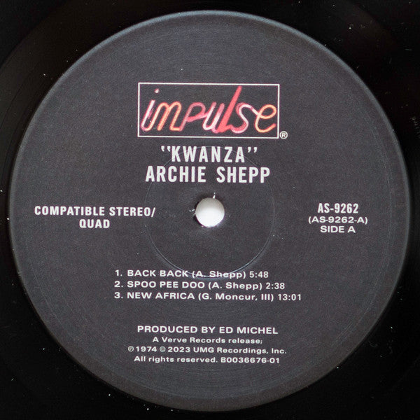 Image of Label of 1933183E: LP - ARCHIE SHEPP, Kwanza (Verve; VBRTMRST01,  2023 Reissue, Gatefold, Verve By Request Series features 180-gram vinylManufactured at Third Man Pressing (mentioned on hype sticker only))   NEW/NEW