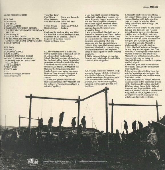 Image of Back Cover of 2214602C: LP - THIRD EAR BAND, Music From Macbeth (Munster Records; MR 410, Spain 2020, Insert)   NEW/NEW