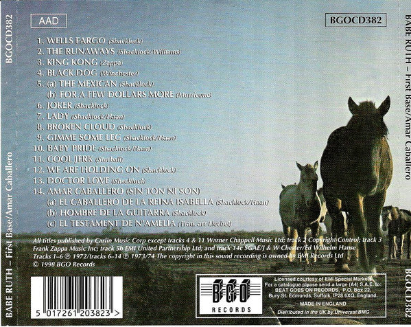 Image of Back Cover of CD - VG+/VG+ - BABE RUTH, First Base / Amar Caballero (BGO Records; BGOCD382, UK 1998, Jewel Case), ,  - 2336162E