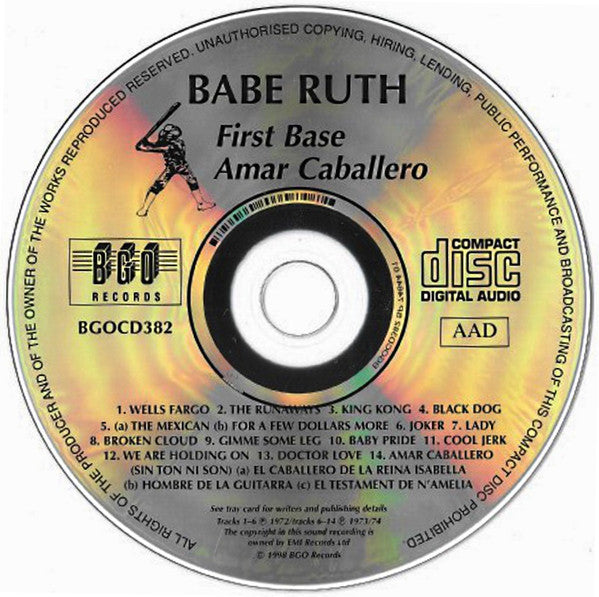 Image of Label Cover of CD - VG+/VG+ - BABE RUTH, First Base / Amar Caballero (BGO Records; BGOCD382, UK 1998, Jewel Case), ,  - 2336162E