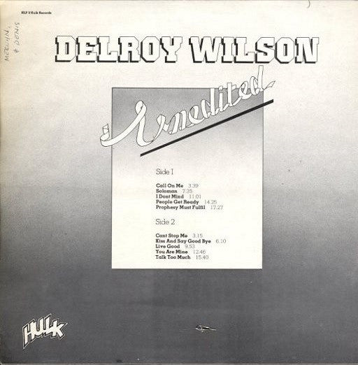 Image of Back Cover of LP - G+/G+ - DELROY WILSON, Unedited (Hulk; HULP3, UK 1970), ,  - 3146113S