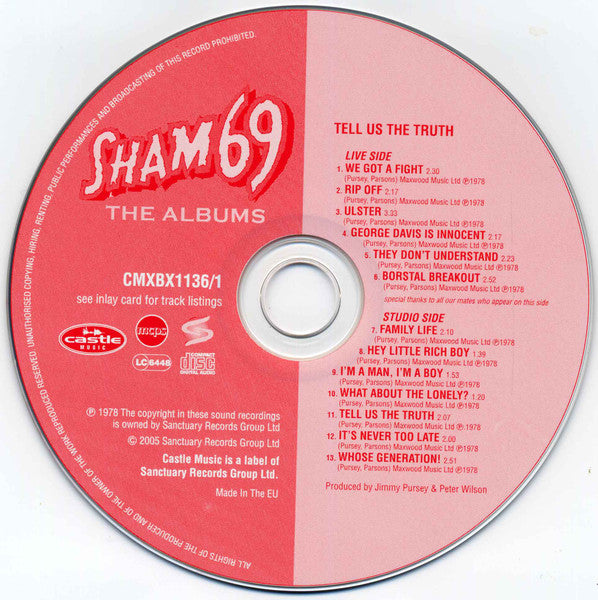 Image of Label Cover of 5xCD - VG/VG - SHAM 69, The Albums (Castle Music; CMXBX1136, UK 2005, Clamshell Box Set, Booklet), Shelf wear, light cosmetic marks.,  - 3216265C