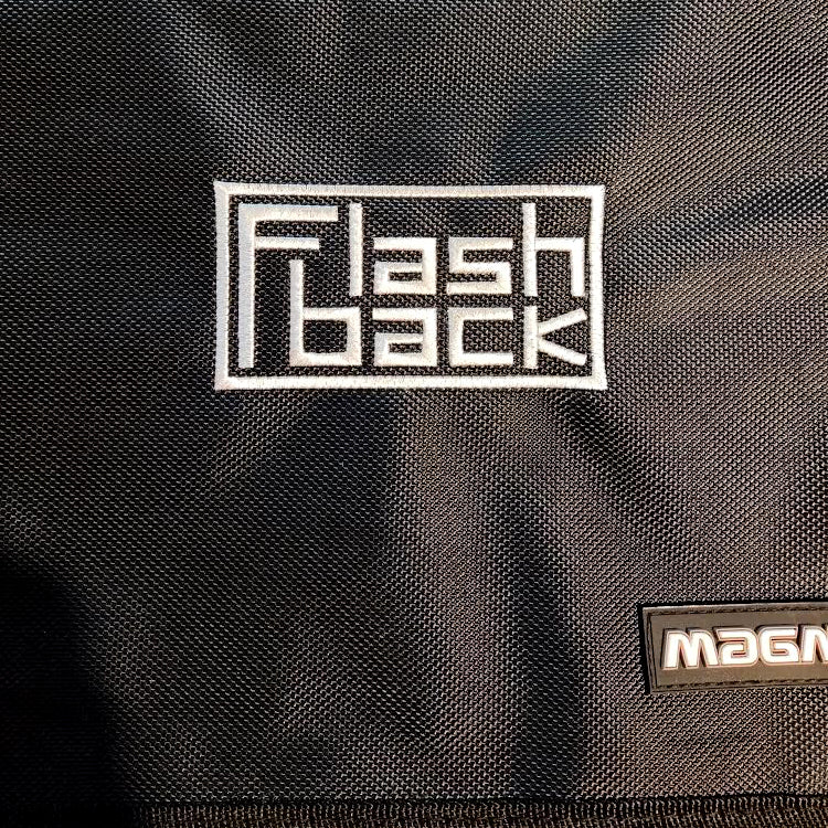 Image of Back Cover of 2013235C: Accessories - FLASHBACK RECORDS BAG, Flashback Embroidered Heavy Duty Record Bag With Shoulder Strap (, Germany 2023, Magma LP 40 II, White Embroided Logo on Black Bag, Fits approx 40 x 12" records)   NEW/NEW