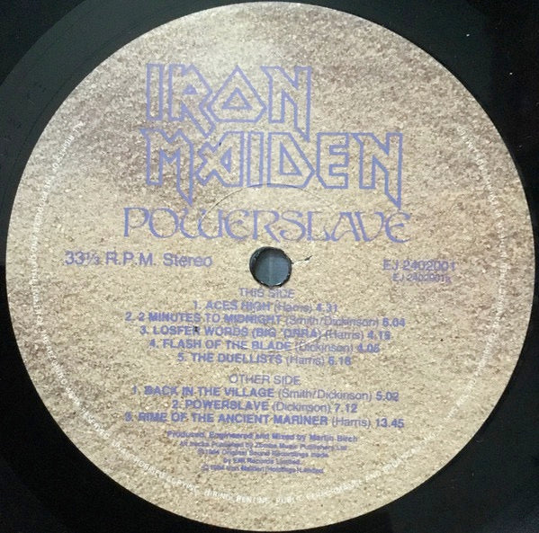 Image of Label Cover of LP - VG/G+ - IRON MAIDEN, Powerslave (EMI; POWER1, UK Reissue, Non-Textured Sleeve, Inner With Square Corners, TA - 5C/T B - 5C), Creased corner/sleeve opening. ,  - 2326276E
