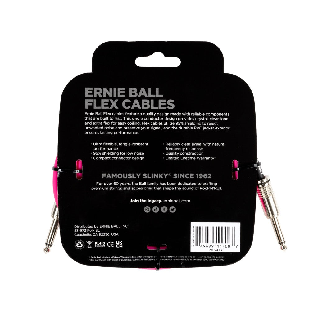 Image of Back Cover of Accessories - NEW/NEW - ERNIE BALL, FLEX INSTRUMENT CABLE STRT/STRT 10FT - PINK (, US ), ,  - 3016363C