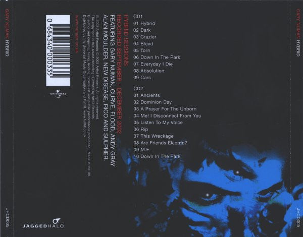 Image of Back Cover of CD - VG+/VG+ - GARY NUMAN, Hybrid (Jagged Halo ; JHCD005, UK 2003, Double CD Case), Hype Sticker on Front,  - 2916389C