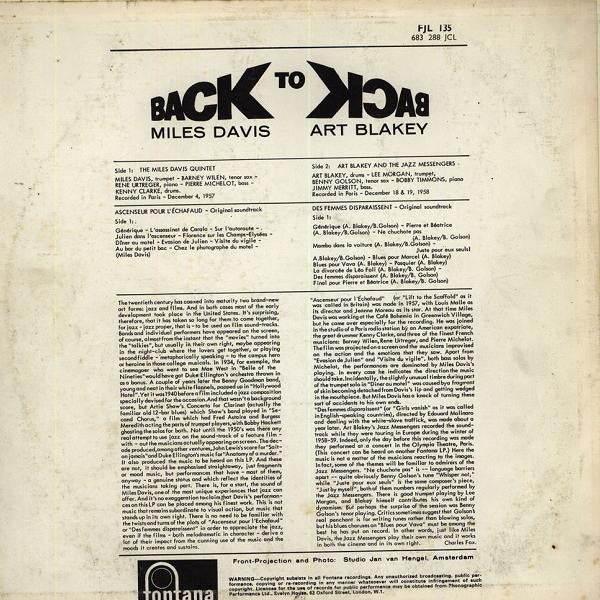 Image of Back Cover of LP - VG/VG - MILES DAVIS & ART BLAKEY, Back To Back (Fontana; FJL135, UK 1966, Mono), ,  - 4326151E