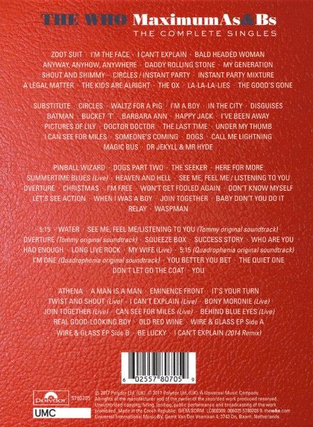 Image of Back Cover of 5xCD - M/M - THE WHO, Maximum As & Bs (The Complete Singles) (Polydor; 5780705, Europe 2017, Box Set, Booklet), Still In Hype Stickered Shrinkwrap,  - 4336046E