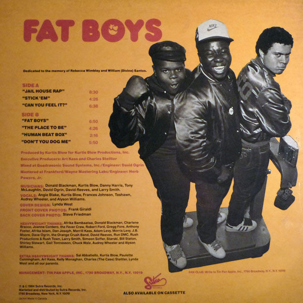 Image of Back Cover of LP - VG/VG - FAT BOYS, Fat Boys (Sutra; SUS1015, US 1984, Hub-Servall Pressing), Edge and Ring Wear,  - 1846120S