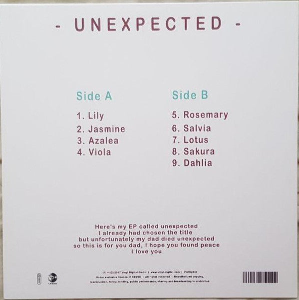 Image of Back Cover of 2223039E: 12" EP - EEVEE, Unexpected (Vinyl Digital; VinDig247, Germany 2017, Picture Sleeve, Black Inner, White Vinyl)   EX/VG+