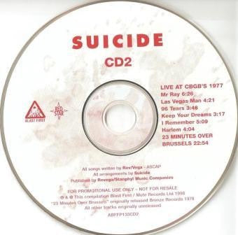 Image of Back Cover of 5115051C: 2xCD - SUICIDE, Suicide (Blast First; ABFFP133CD, UK 1998 Reissue, Promo, Reissue, Remastered.) Blank case  VG+/VG+
