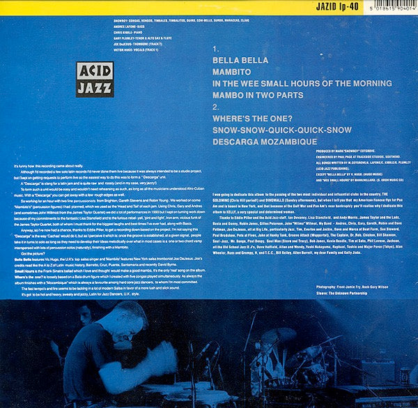 Image of Back Cover of 2214365C: LP - SNOWBOY & THE LATIN SECTION, Descarga Mambito (Acid Jazz; JAZIDLP 40, UK 1991, Picture Sleeve) Sticker ghost on front of sleeve  VG/VG+