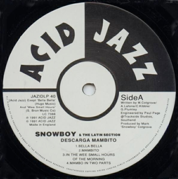 Image of Label Cover of LP - VG+/VG+ - SNOWBOY & THE LATIN SECTION, Descarga Mambito (Acid Jazz; JAZIDLP 40, UK 1991, Picture Sleeve), Strong VG+,  - 2426082E
