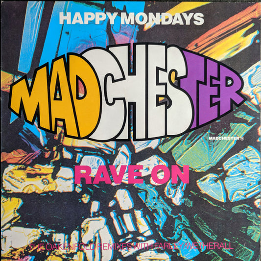 Image of Front Cover of 4715067C: 12" - HAPPY MONDAYS, Madchester Rave On (Remixes) (Factory; Fac 242r, UK 1989, Picture Sleeve) Light Marks only.  VG/G+