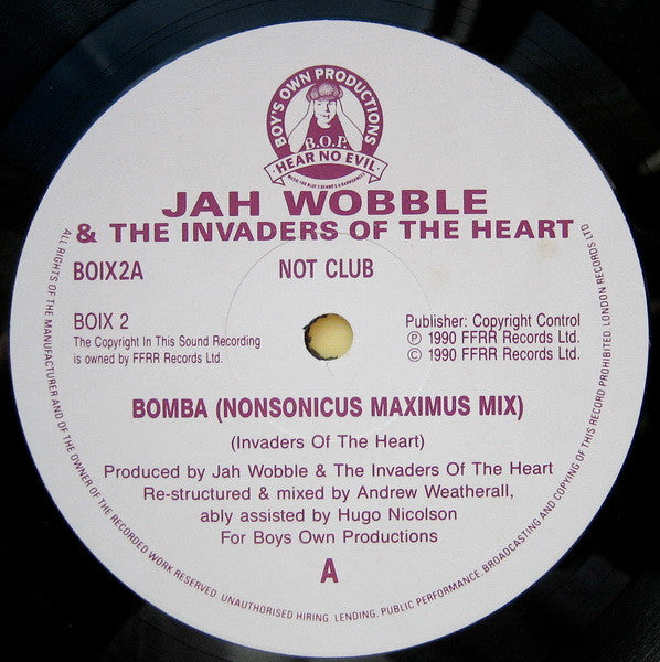 Image of Label Cover of 12" - VG/G - JAH WOBBLE'S INVADERS OF THE HEART, Bomba (Boy's Own Productions; BOIX 2, UK 1990, Picture Sleeve), Light marks but they are legion. ,  - 3416128C