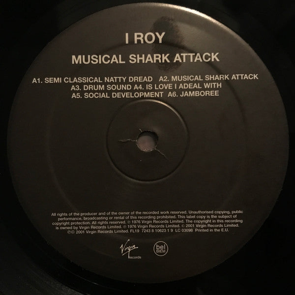 Image of Front Cover of 4845268S: LP - I-ROY, Musical Shark Attack (Virgin; FL 19, Europe 2001 Reissue, Plain Sleeve)   /VG+