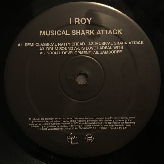 Image of Front Cover of 4845268S: LP - I-ROY, Musical Shark Attack (Virgin; FL 19, Europe 2001 Reissue, Plain Sleeve)   /VG+