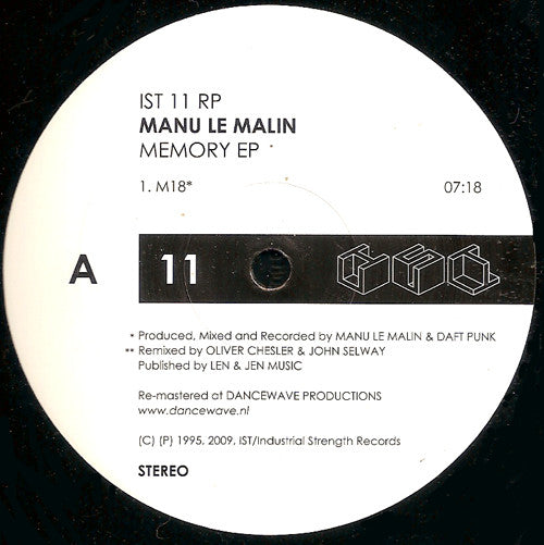 Image of Front Cover of 2223206E: 12" EP - MANU LE MALIN, Memory EP (IST Records; IST 11 RP, US 2009 Reissue, Plain Sleeve, Remastered)   /VG+