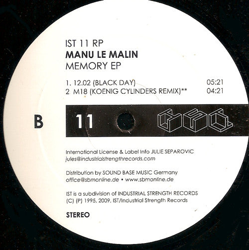 Image of Back Cover of 2223206E: 12" EP - MANU LE MALIN, Memory EP (IST Records; IST 11 RP, US 2009 Reissue, Plain Sleeve, Remastered)   /VG+