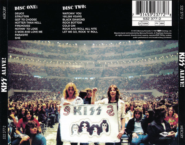 Image of Back Cover of 4414415C: 2xCD - KISS, Alive! (Mercury ; 532 377-2, Europe 1997, Jewel Case)   VG+/VG+