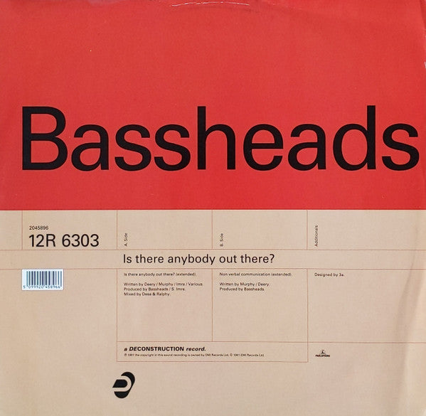 Image of Front Cover of 12" - VG/VG - BASSHEADS, Is There Anybody Out There? (Deconstruction; 12R 6303, UK 1991, Picture Sleeve), Faint hairlines.,  - 3316252C