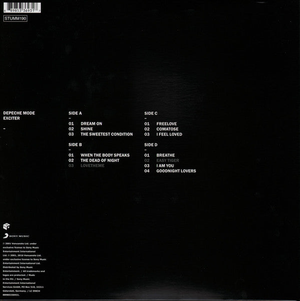Image of Back Cover of 4845231S: 2xLP - DEPECHE MODE, Exciter (Sony Music; 88985336931, Europe 2017 Reissue, Gatefold, 2 Inners, 180 Gram Vinyl) Opened Instore, Still In Shrinkwrap  EX/EX