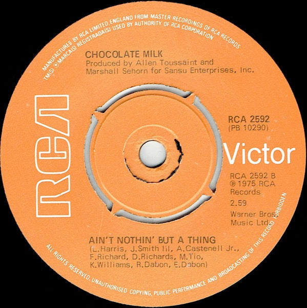 Image of Front Cover of 7" - /VG - CHOCOLATE MILK, Action Speaks Louder Than Words / Ain't Nothin' But A Thing (RCA Victor; RCA 2592, UK 1975, 4 prong centre), ,  - 3226205E
