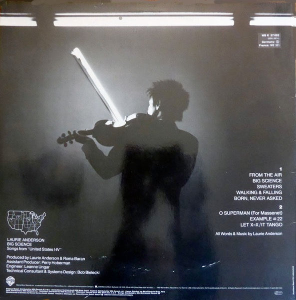 Image of Back Cover of LP - VG/G - LAURIE ANDERSON, Big Science (Warner Bros. Records GEMA/BIEM; WB 57 002, Europe 1982 Reissue, Inner, No Barcode), Edge Wear,  - 3746139S