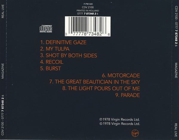 Image of Back Cover of CD - VG+/VG+ - MAGAZINE, Real Life (Virgin; CDV 2100, Europe , Jewel Case, Booklet), ,  - 2816049C